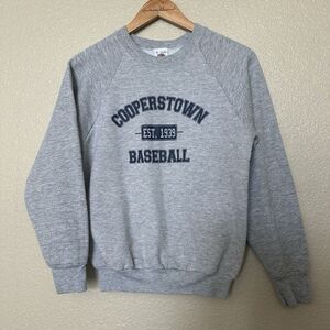 Vintage Fruit Of The Loom Fleece Sweatshirt Gray Cooperstown Baseball Youth Med